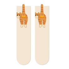 3D Cute Cat Socks Funny Cat Socks Women Girl Mid-Tube Sleep Sock Cat Print Floor Sock White