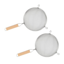 2pcs 8-Inch Stainless Steel Strainer with Fine Mesh, Deep Bowl, and Wire Handle, Silver
