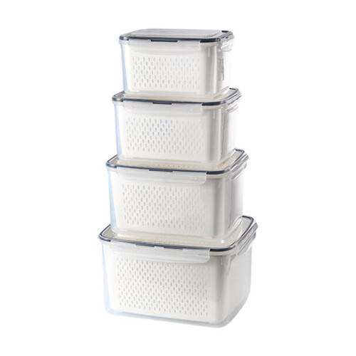 4-Pack Large Fruit Containers for Fridge - Leakproof Storage with Colander for Produce
