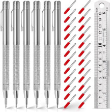 6-Teiliges Set Anreißwerkzeuge Aus Wolframkarbid, mit 24 Ersatzspitzen und 1 Stahllineal, Magnetische Metallmarkierungswerkzeuge