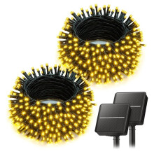 Lot de 2 Guirlandes Lumineuses Solaires D'Extérieur Étanches, 200 LED, 8 Modes D'Éclairage, Allumage/Extinction Automatique (Blanc Chaud)