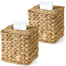 2 Pc Rattan Tissue Box Cover, Wicker Tissue Box Holder Square, Boho Decorative Woven Water Hyacinth Tissue Holders