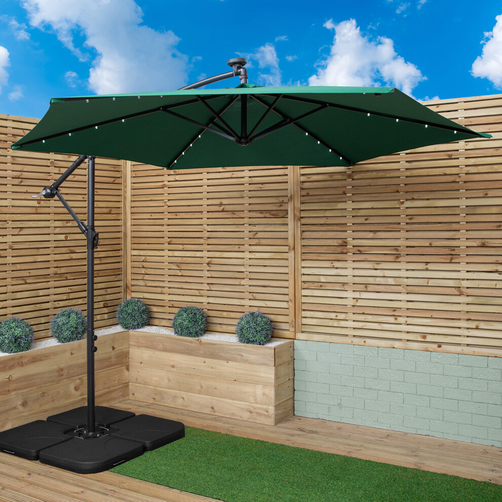 Samuel Alexander 3M Solar Powered Lit Banana Cantilever Garden Parasol With Leds & Base Weights Included In Green