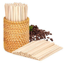 Lot de 100 Bâtonnets Mélangeurs à Café en Bois et Rotin, Bâtonnets Mélangeurs à Cocktails en Bois, Agitateurs à Boissons Jetables