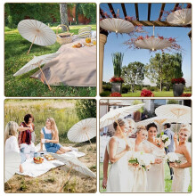 12PCS Paper Parasol Wedding Umbrella Party Favor 40cm Bamboo Umbrellas for Bridal Shower Centerpieces Photo Props DIY