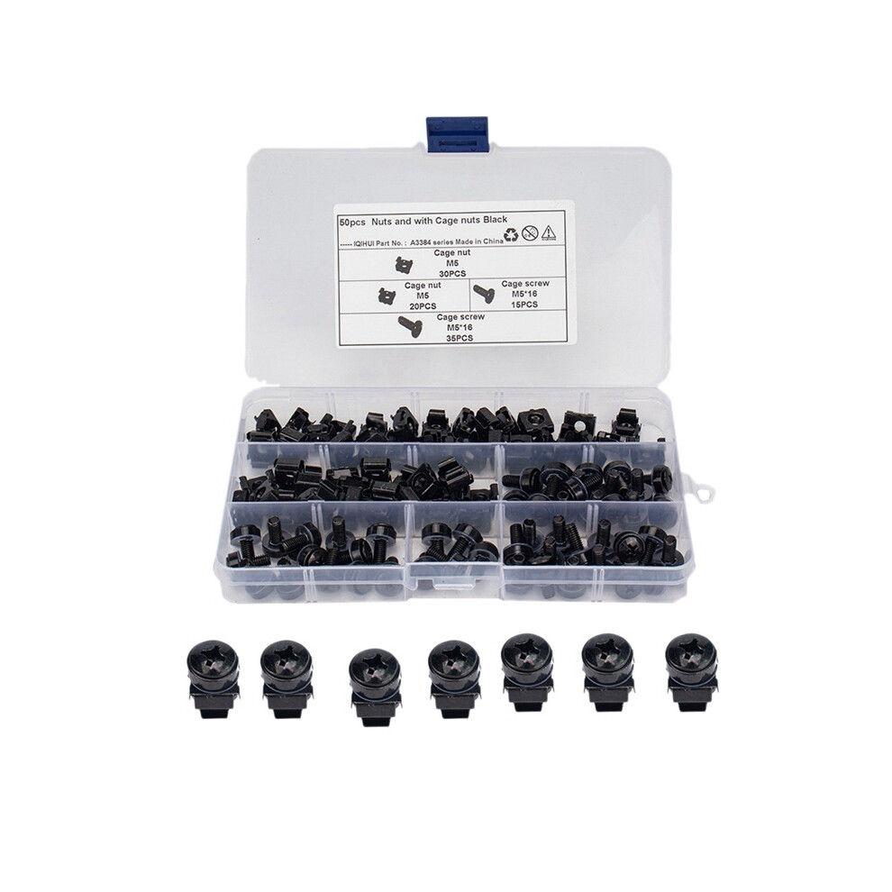 50Pcs M5 12Mm Nuts And Screw Screw With Cage Nuts Black For Server Rack Cabinet Rack Mount Screws And Square Insert Nuts 4713492688767