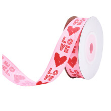 Valentijnsgrosgrainlint met hartjes en bloemen, 9,14 m