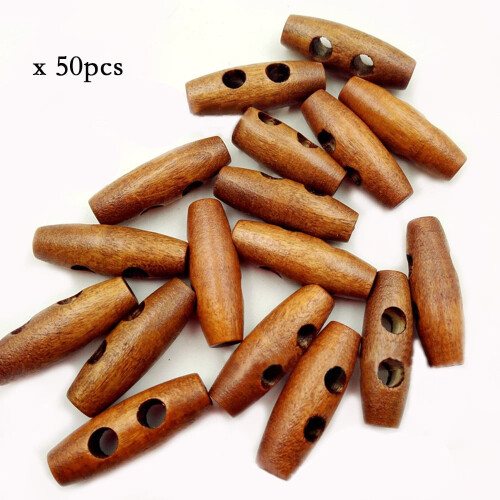 50 τεμάχια Ξύλινα Οβάλ Κουμπιά Ραπτικής, 10x30mm, Καφέ