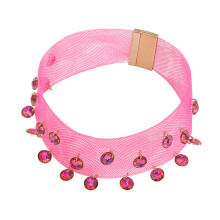 Schimmernde Strass-Mesh-Kragen-Halskette mit Strasssteinen,-Rosa