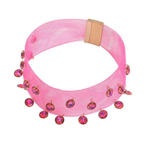 Schimmernde Strass-Mesh-Kragen-Halskette mit Strasssteinen,-Rosa