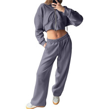 Conjunto Deportivo para Mujer: Sudadera con Capucha y Cremallera de Manga Larga con Pantalones de Color Liso con Cordones - Conjunto de Dos Piezas