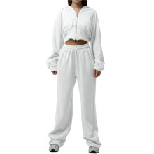 Conjunto Deportivo para Mujer: Sudadera con Capucha y Cremallera de Manga Larga con Pantalones de Color Liso con Cordones - Conjunto de Dos Piezas