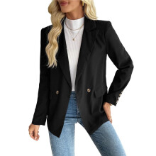Damen Casual Blazer Button Revers Langarm Arbeit Business Fashion Blazer Jacken Outfits mit Taschen Schwarz L