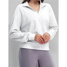 Women'S Half-Zip Autumn and Winter Zipper Sweatshirt, Casual Loose Windproof Warm Pullover Light Flower Ash M