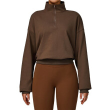 Women'S Half-Zip Autumn and Winter Zipper Sweatshirt, Casual Loose Windproof Warm Pullover Chocolate Color XL