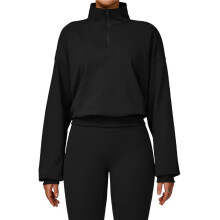 Women'S Half-Zip Autumn and Winter Zipper Sweatshirt, Casual Loose Windproof Warm Pullover, Fitness Sportswear Black L
