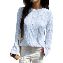 Women Long Sleeve Sweater Fall Ribbed Knit Pullover Loose Crewneck Cable Sweater Jumper Tops  XL