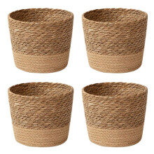 4X Strohgeflecht Blumentopf Weidenkorb Rattan Blumentopf Aufbewahrungskorb Handgefertigter Gewebter Pflanzkorb L