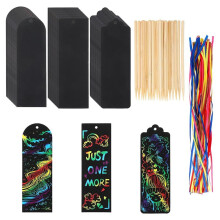 Scratch Bookmarks, Student Party Favors Rainbow DIY Bookmark Hanging Gift Tags with Scratch Tool Ribbon for Classroom