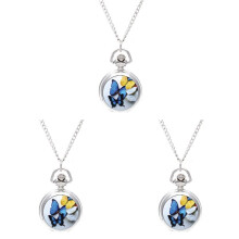 3X Lady Locket Pendant Quartz Pocket Watch Necklace Chain Vintage Butterfly [Watch]