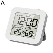 (White) LCD Digital Clock with Alarm Thermometer Hygrometer Wall Clock Waterproof