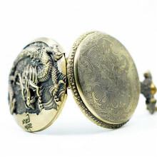 10X Large Bronze Embossed Chinese Style Nostalgic Retro  Dragon Pocket Watch