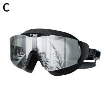 (Black plating) Swimming Goggles Large Frame Gradient Lens Anti-fog HD Waterproof Swim Glasses