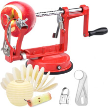 Apple Peeler Slicer Corer with Stainless Steel Blades and Powerful Suction Base for Apple Pears Potatoes(Red)