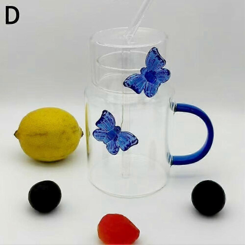 (Blue) Handle Glass Coffee Mug with Straw Coffee Cup Beverage Mugs for Hot Cold Drinks