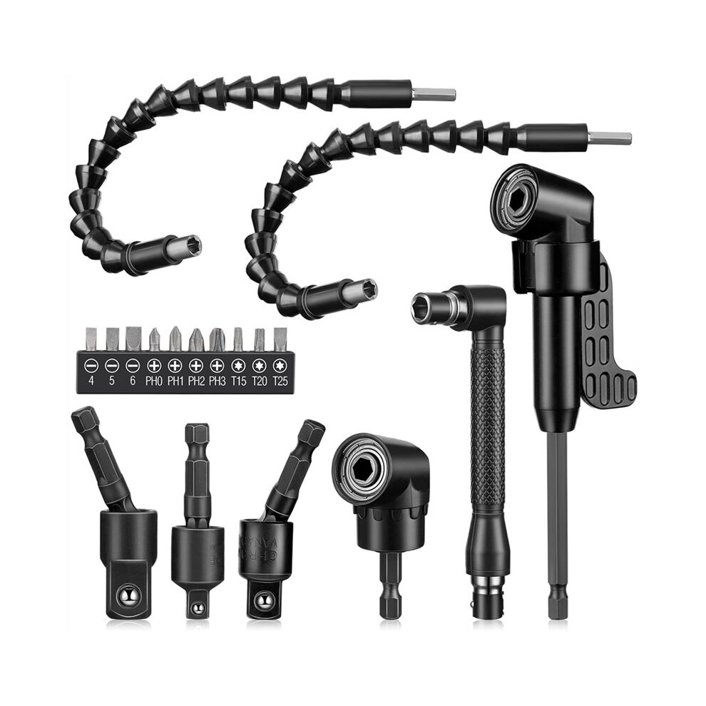 Flexible Drill Bit Extension Set 105 Right Angle Drill Bit Attachment 1/4,3/8,1/2 Inch Hex Adapter Socket Socket Wrench 6034116853803
