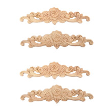 4Pcs 20x5cm Wood Carved Long Onlay Applique Unpainted Rose Flower Door Home Decor European Style