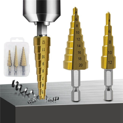 Step Drill Bit 6Pcs Hss Step Drill Bit Set Cone Hole Cutter Taper Metric Nitriding Hex Core Drill Bits Gold 1