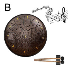 (B) 6 Inch 11 Tone Steel Tongue Drum Hand Pan Drum Drumstick Percussion Instrument