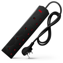 DESIRETECH Black 1 Meter Electric Extension Lead - 4 Gang, 3 Pin Cable with UK Plug ,Wall Mountable & Multi Socket