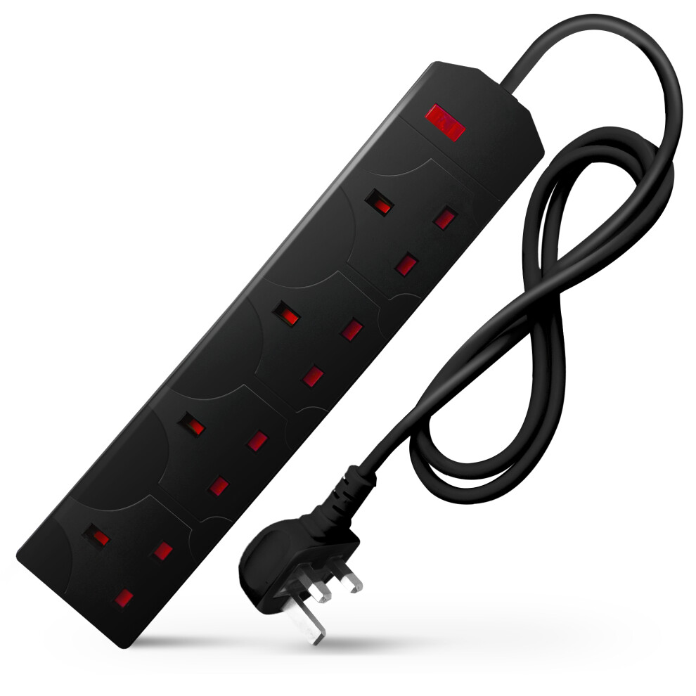 Desiretech 1 Meter Electric Extension Lead - 4 Gang, 3 Pin Cable With Uk Plug ,Wall Mountable & Multi Socket Black