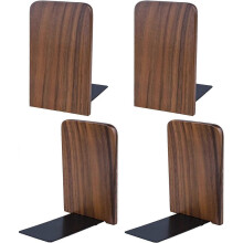 2 Pairs/4 Pieces Wood Bookends, Non Skid Black Walnut Book Stand for Home Office