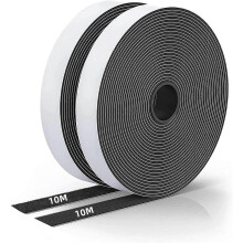 Self-Adhesive Hook and Loop Tape - 10Mx20mm Double Sided Sticky Back Strips (Black)