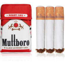 Muttboro Doggy Cigs Funny Dog Toys - Parody Plush Squeaky Crinkle Interactive Dog Toy - Hide and Seek Treat Hiding Burrow Puzzle Toy for Stimulating