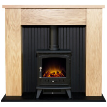Adam New England Stove Fireplace in Oak with Aviemore Electric Stove in Black, 48 Inch