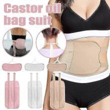 (Khaki) Reusable Castor Oil Pack Wrap Set For Abdomen And Neck Adjustable Elastic Strap For Liver Detox Insomnia (castor Oil Not Included)