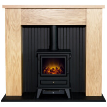 Adam New England Stove Fireplace Oak & Black + Hudson Electric Stove Black, 48"