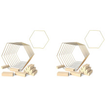 20 Pack 9.1 Inch Hexagonal Hoop Centerpiece with 20 Wood Place Card Holders for Decorations Wedding Table Crafts