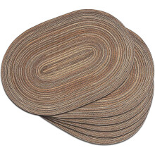 NoctiflorousWovenOvalBraidedPlacematsSetof6–12x17.5InchWashableNon‑SlipHeatResistantTableMatsforKitchenandDining(Brown, 6)