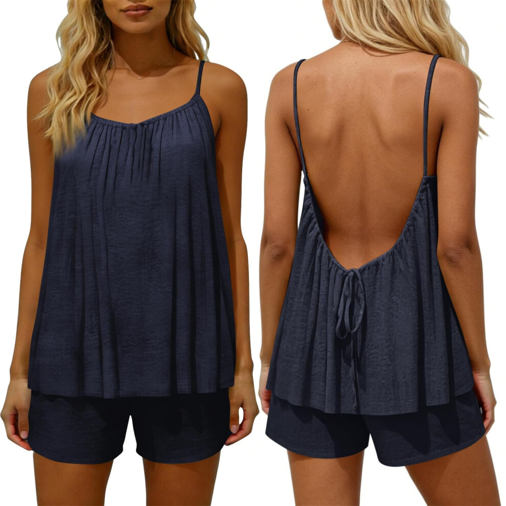 Blue Two Piece Sets For Women Going Out Outfits-Navy Xxl