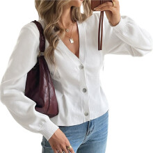 Cardigan D'Automne pour Femme, Pull Tendance à Manches Longues, Veste Décontractée, Pull Boutonné pour les Vacances Blanc XL