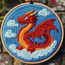 Punch Needle Kit Cartoon Red Dragon20x20cm