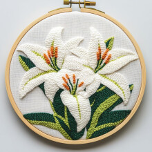 Stickset mit Punch-Needle-Stickerei, Muster „Weiße Lilie“
