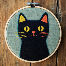 Punch Needle Set, Muster: Schwarze Katze, 20 x 20 cm