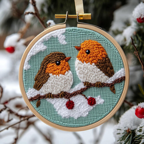 Punch Needle Set Cartoon Robin Birds 20x20cm