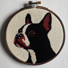 Boston Terrier Punch Needle Set – Gedruckte Vorlage, Stickrahmen &